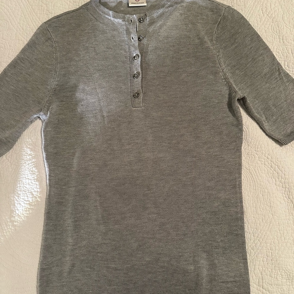 AG Adriano Goldschmied Gray Henley 3/4 Sleeve Cotton Cashmere Sweater Medium